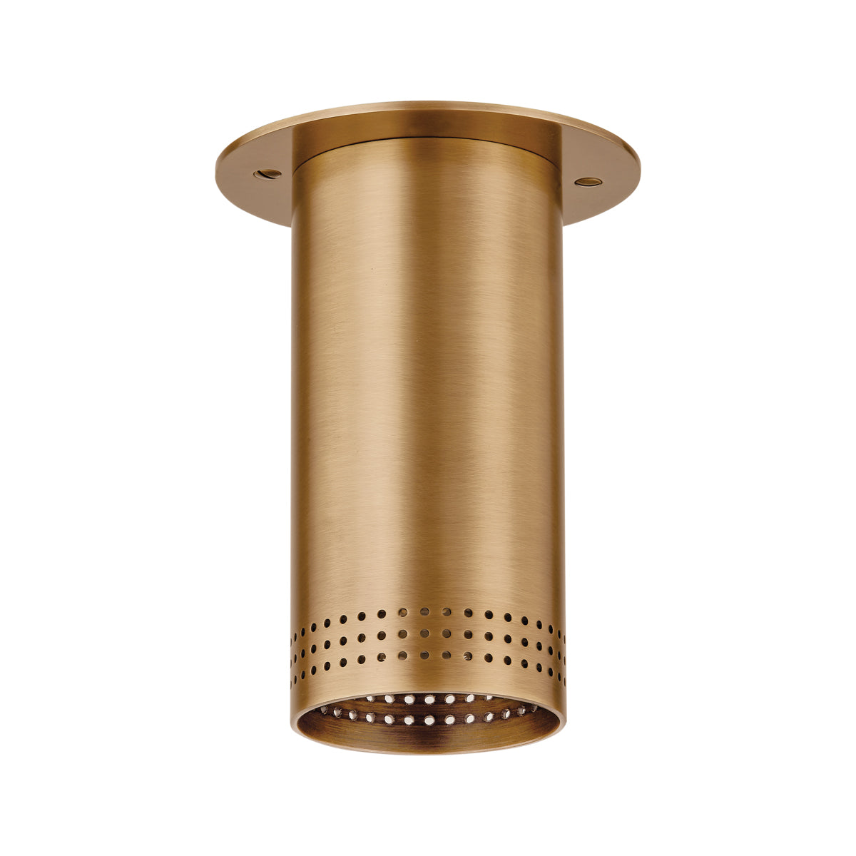 One-Light Perforated Steel Flush Mount Downlight in Brass or Bronze