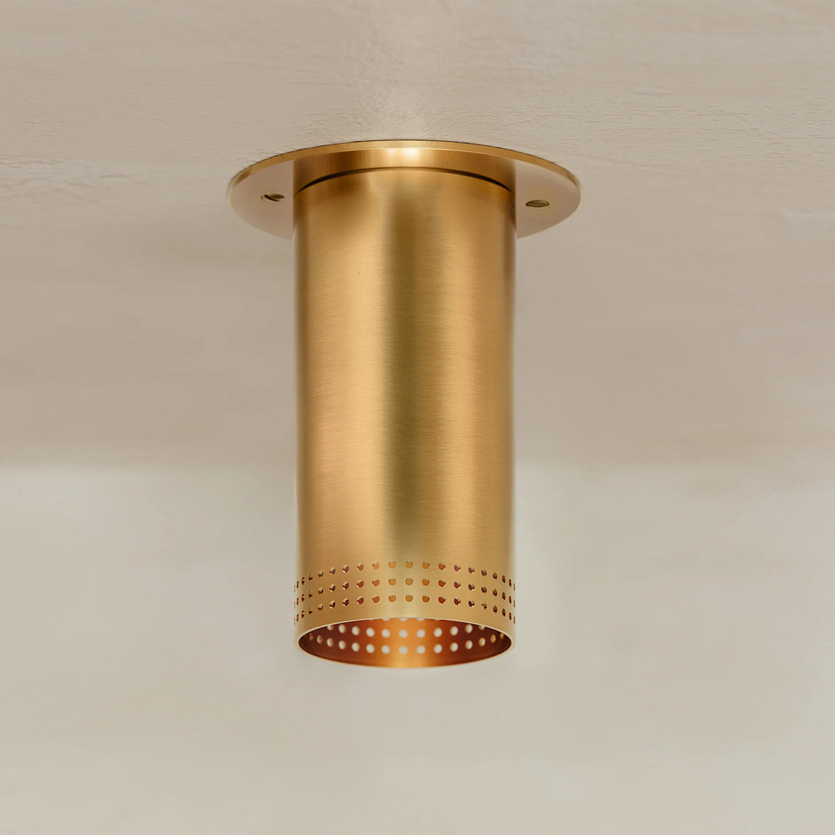 One-Light Perforated Steel Flush Mount Downlight in Brass or Bronze