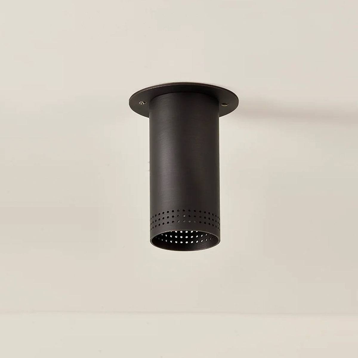 One-Light Perforated Steel Flush Mount Downlight in Brass or Bronze