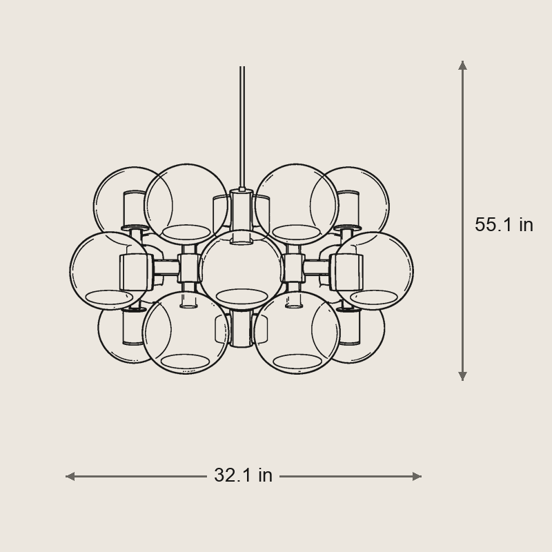 Allis Chandelier Large — Dimensions: 32.1 in width, 55.1 in height, 32.1 in depth, 55.1 in chain, cut to length