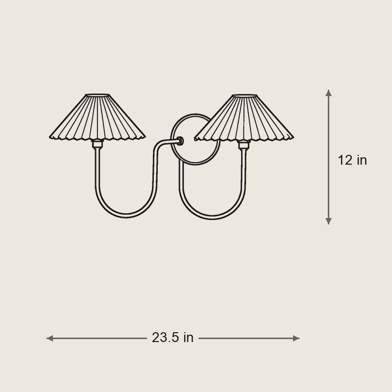 Ashby Double Sconce — Dimensions: 23.5 in width, 12 in height, 11 in depth