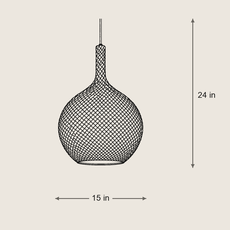 Canela 15" Pendant — Dimensions: 15 in width, 24 in height, 15 in depth, 72 in chain, cut to length, 13 lb weight