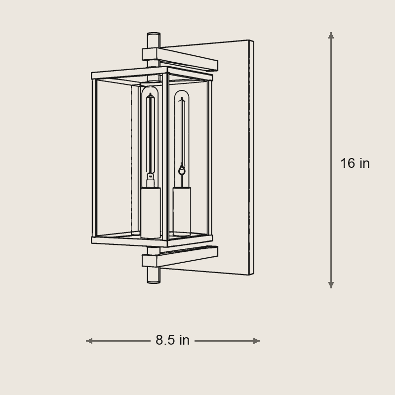 Devaux Square Wall Sconce for Contemporary Spaces — Dimensions: 8.5 in width, 16 in height, 9.5 in depth, 17 lb weight