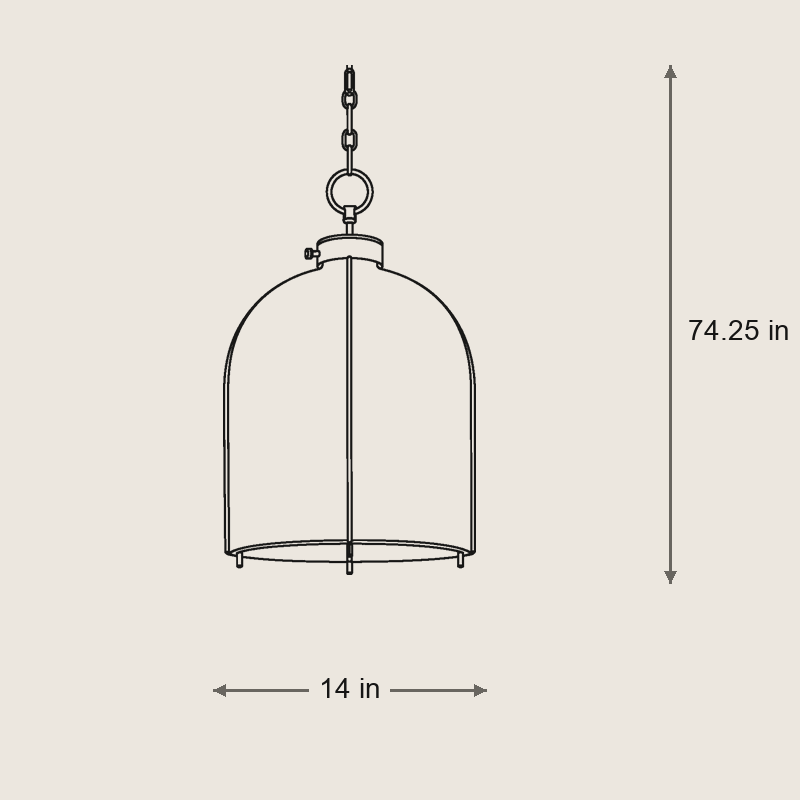 Eldridge Pendant — Dimensions: 14 in diameter, 20.25 in height, 23.25 in chain, cut to length