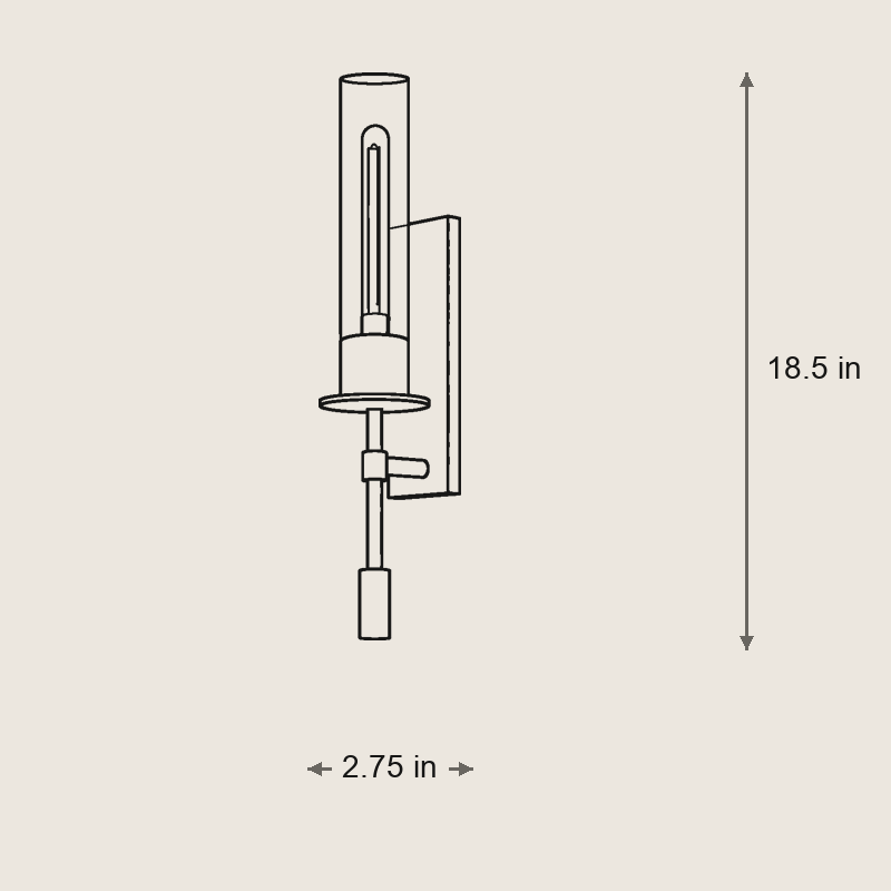 Elton Sconce — Mid-Century Brushed Brass Wall Light — Dimensions: 2.75 in width, 18.5 in height, 4.25 in depth