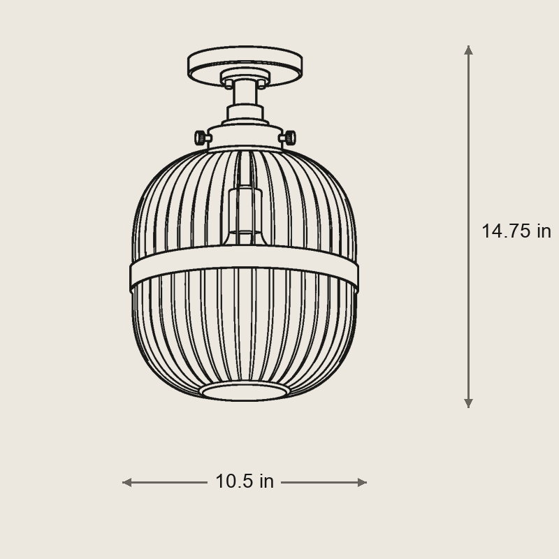 Hastings Hand-Blown Ribbed Glass Antique Brass Semi-Flush Mount — Dimensions: 10.5 in diameter, 10 in height