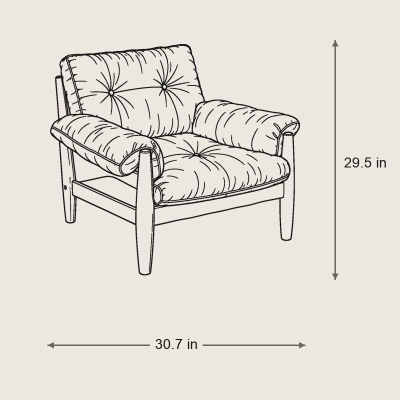 Mid Century Leather Armchair Without Ottoman for Living Room — Dimensions: