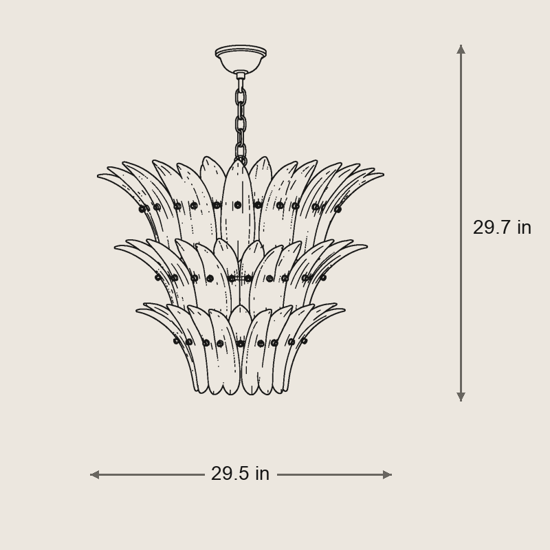 Treviso Chandelier Pink - Blush Multi-Arm Ceiling Light — Dimensions: 29.5 in width, 100 in height, 29.5 in depth, 100.4 in chain, cut to length