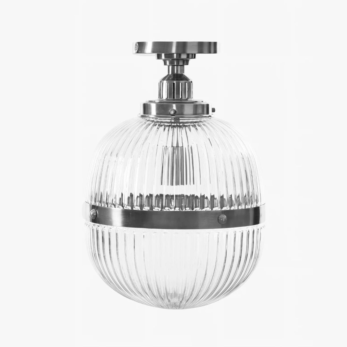 Hastings Hand-Blown Ribbed Glass Antique Brass Semi-Flush Mount