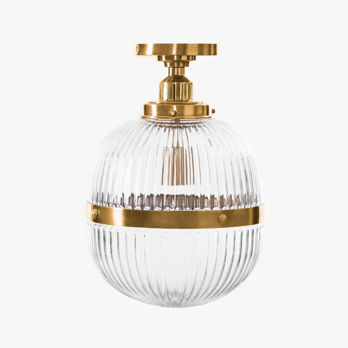 Hastings Hand-Blown Ribbed Glass Antique Brass Semi-Flush Mount
