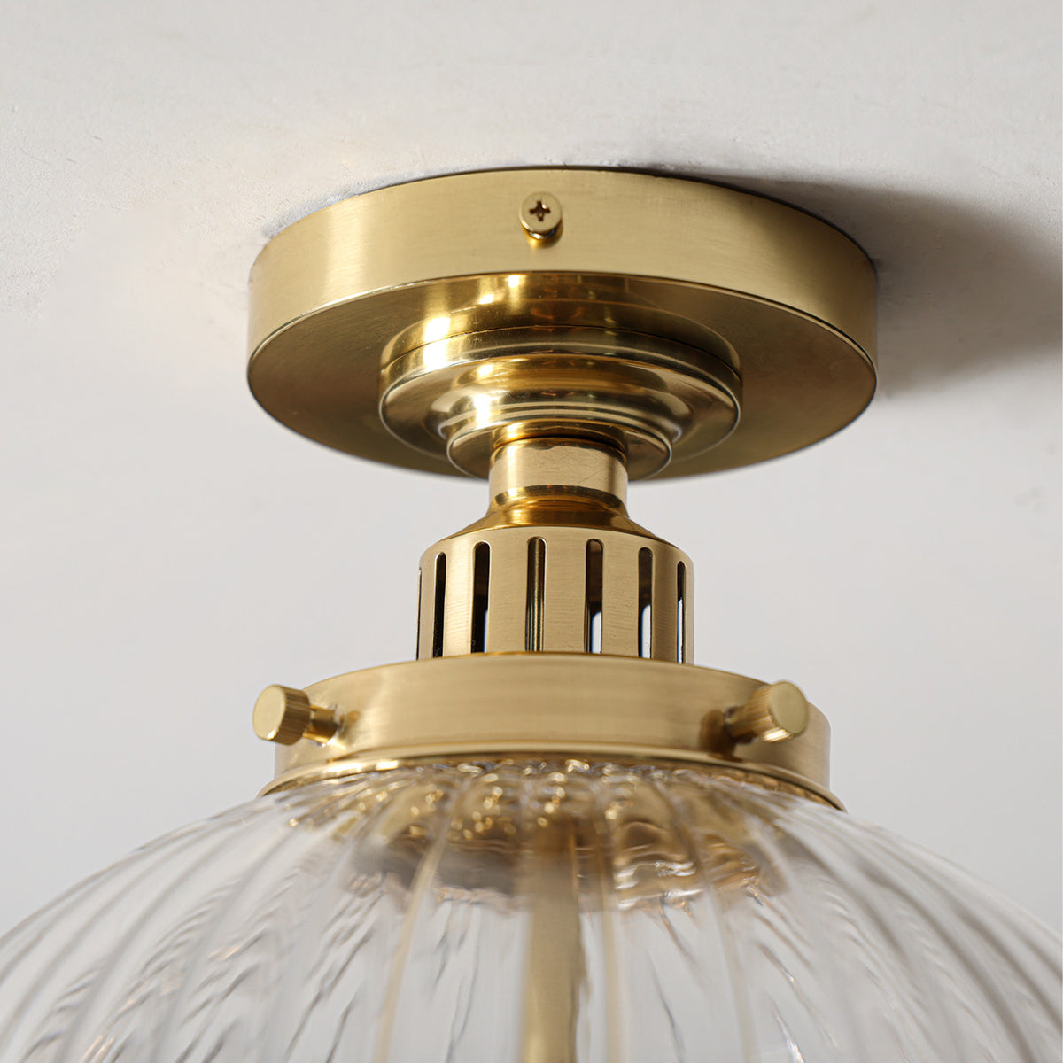 Hastings Hand-Blown Ribbed Glass Antique Brass Semi-Flush Mount