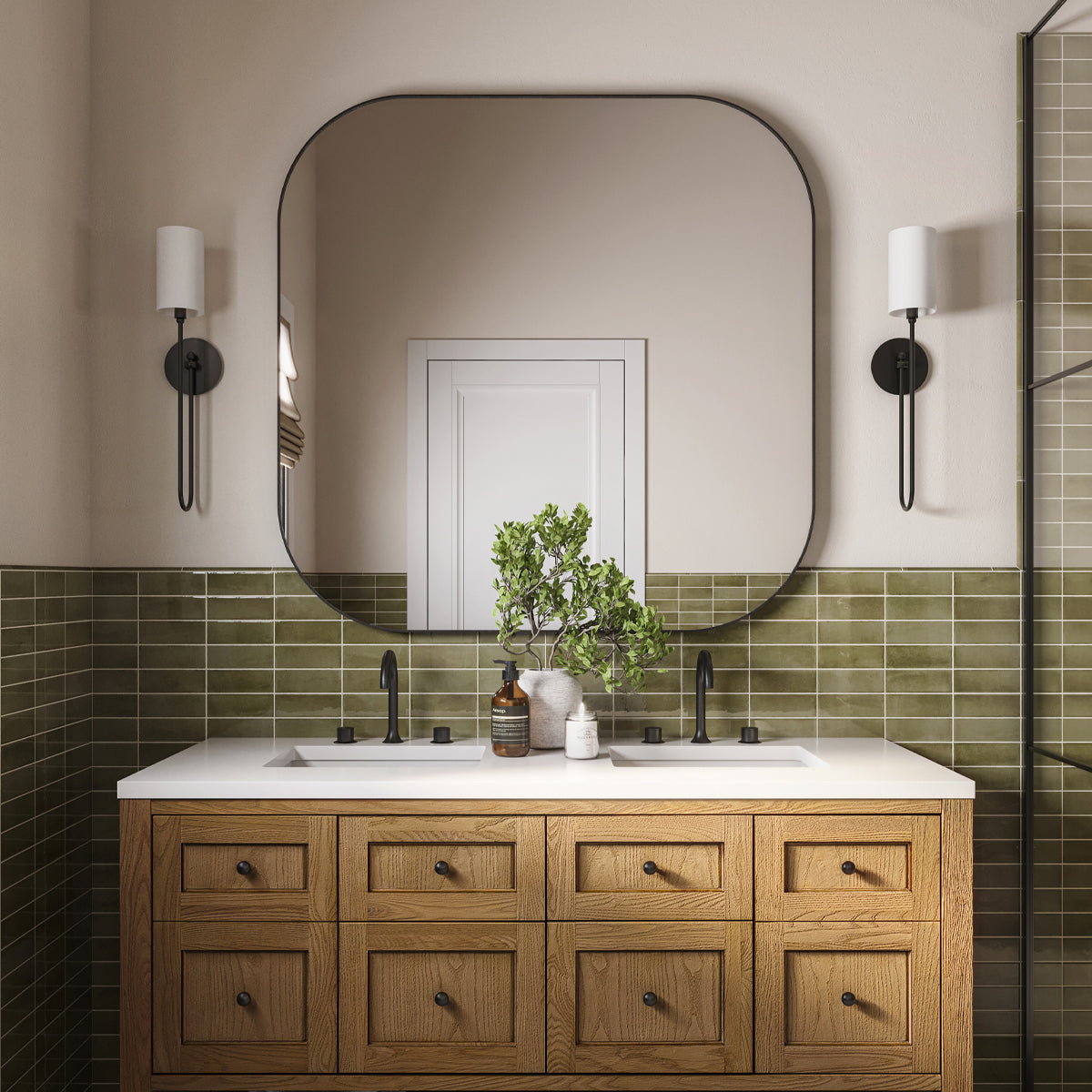 Midford Aged Brass White Linen Wall Sconce