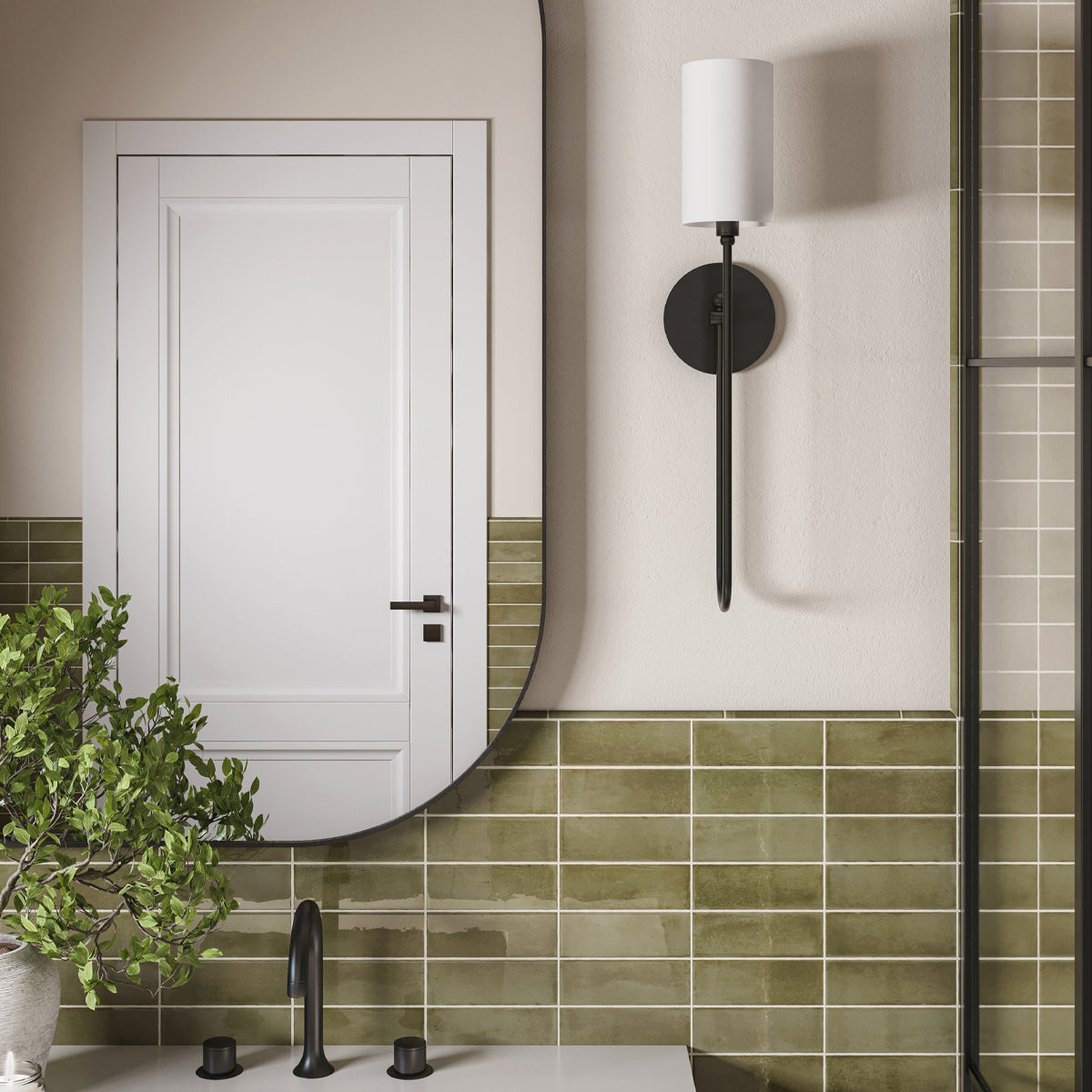 Midford Aged Brass White Linen Wall Sconce