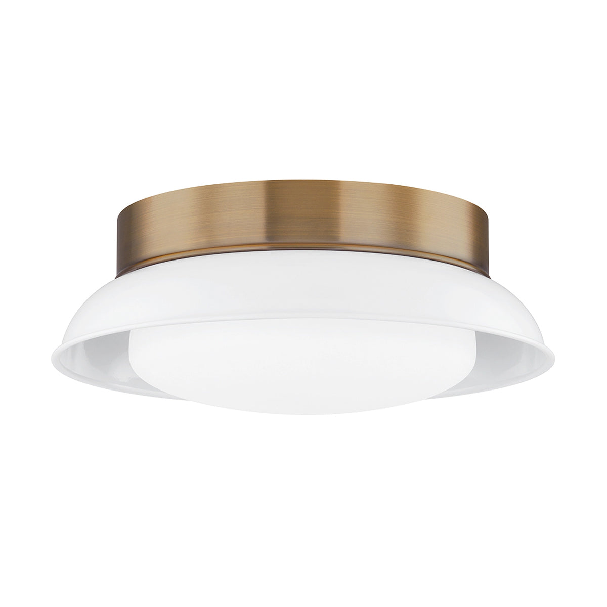 Two-Light Glossy Shade and Brass Flush Mount Ceiling Light