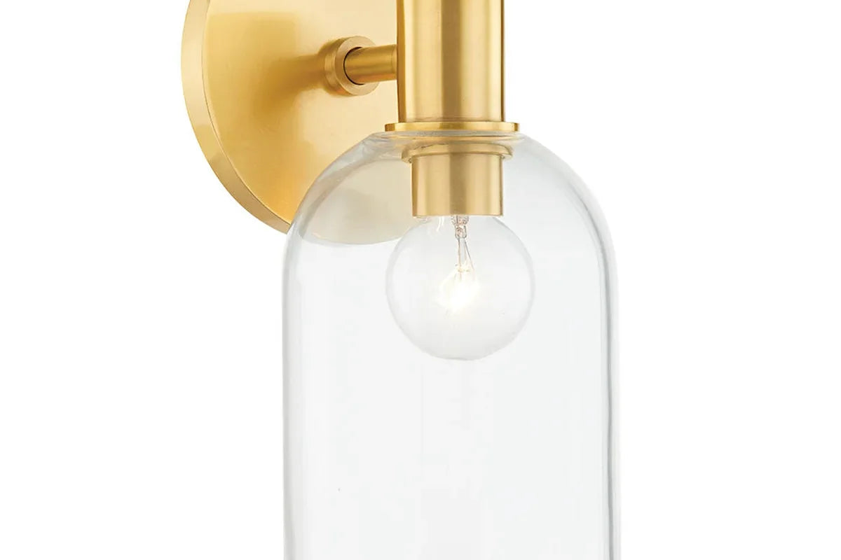 2-Light Vanity Sconce Cassio — Aged Brass with Clear Glass Cloche
