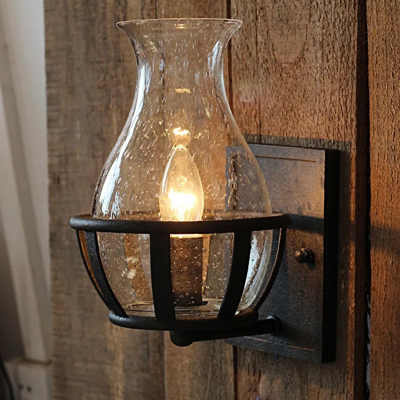 Black Bracket Clear Glass Single Candelabra Rustic Wall Sconce