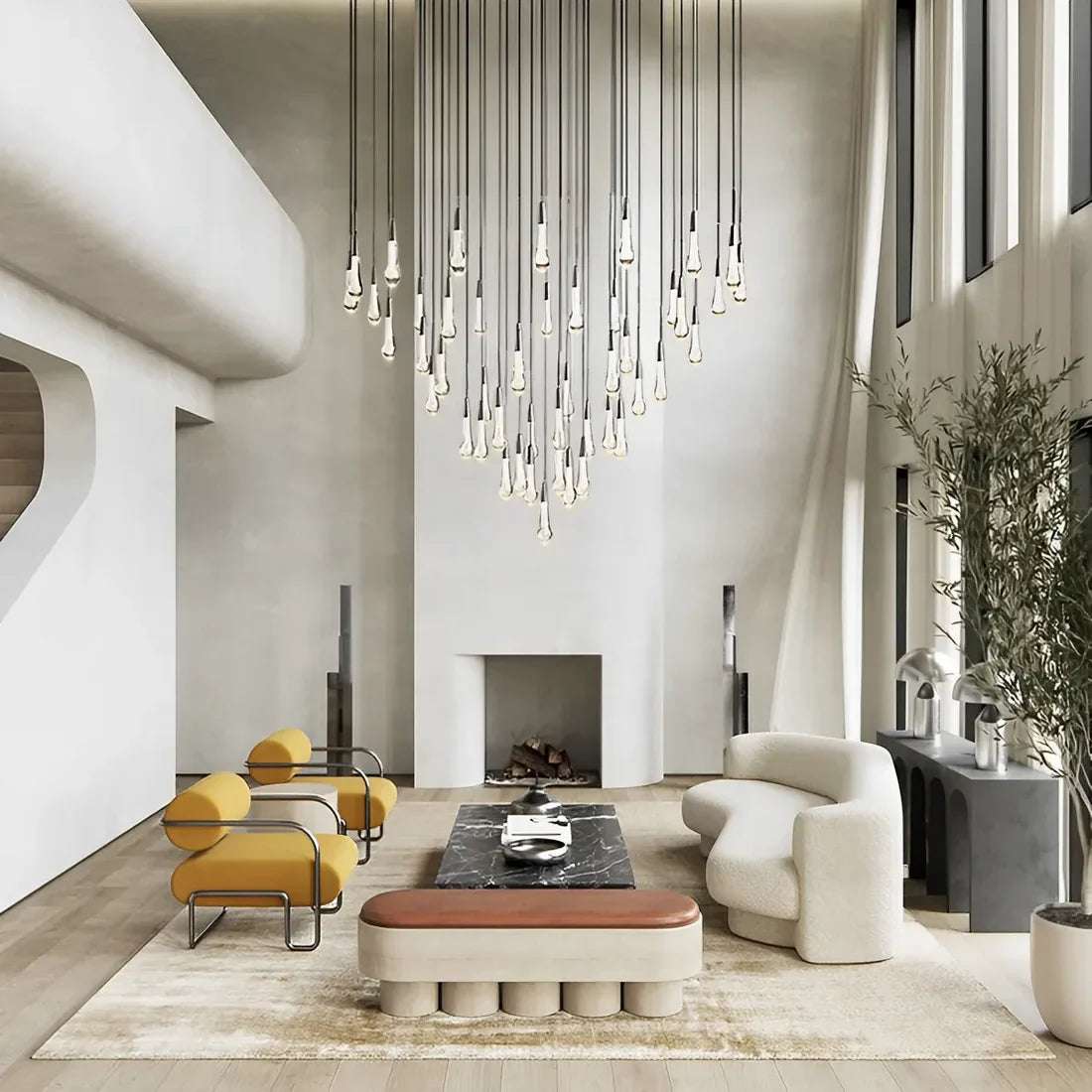 Solitaire Raindrop Round Chandelier – Modern Crystal Round Lighting Fixture - View 2