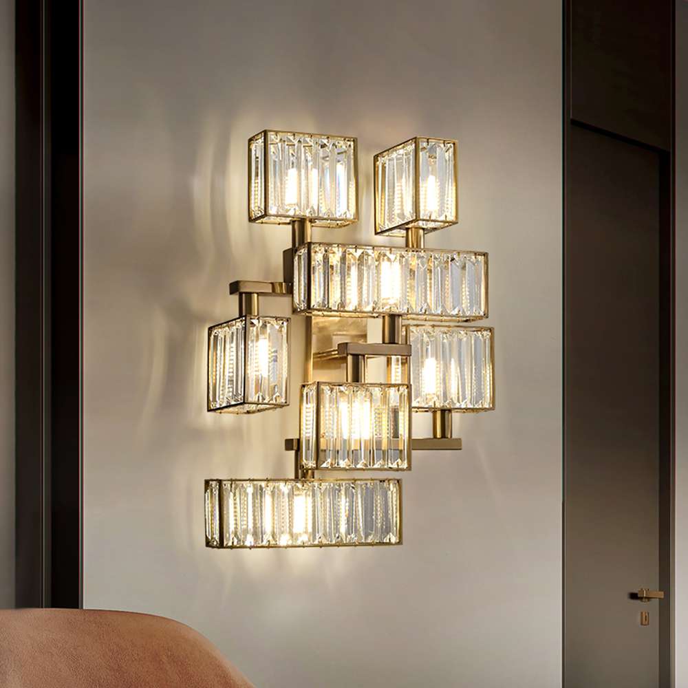 satin brass and crystal wall lamp