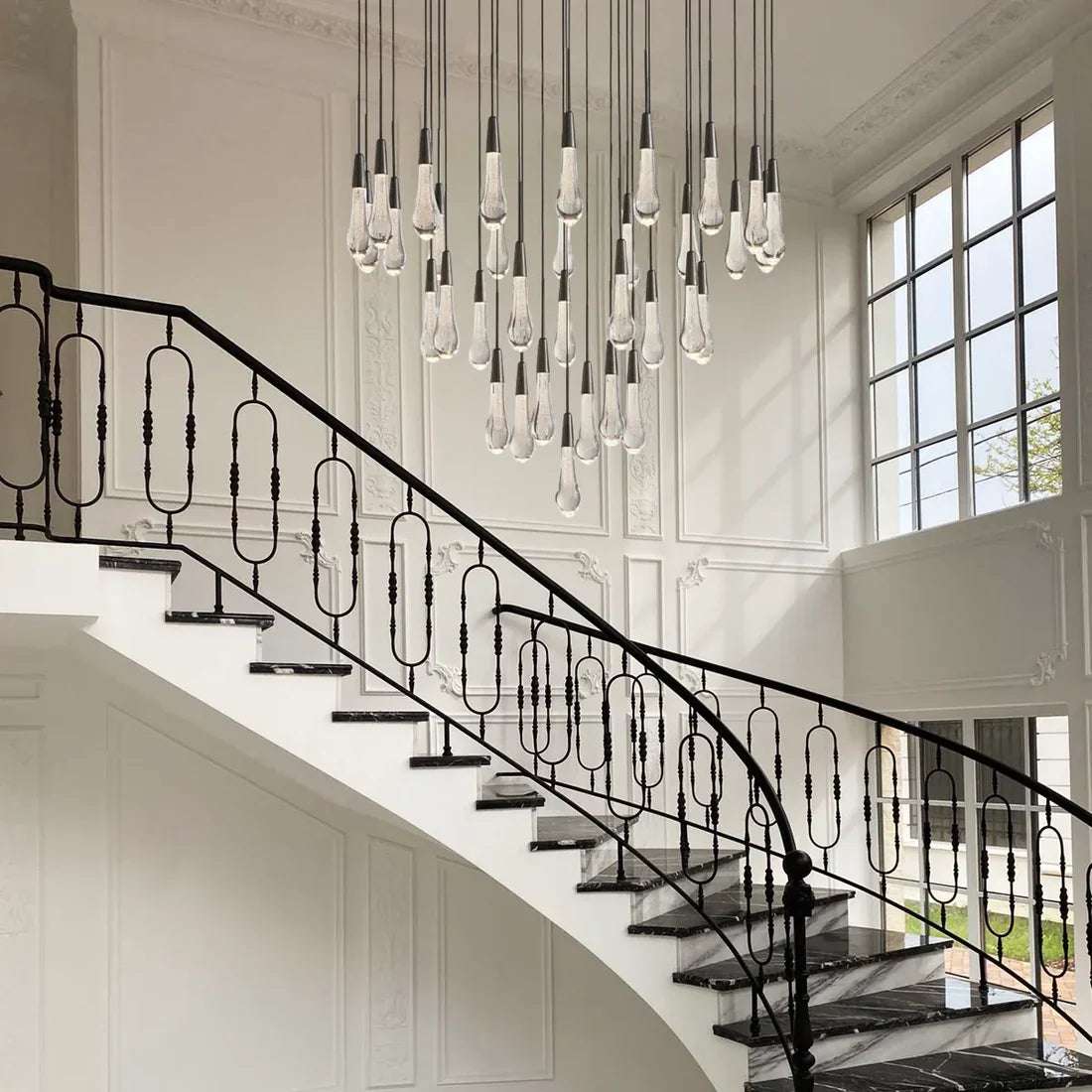 Solitaire Raindrop Round Chandelier – Modern Crystal Round Lighting Fixture - View 4