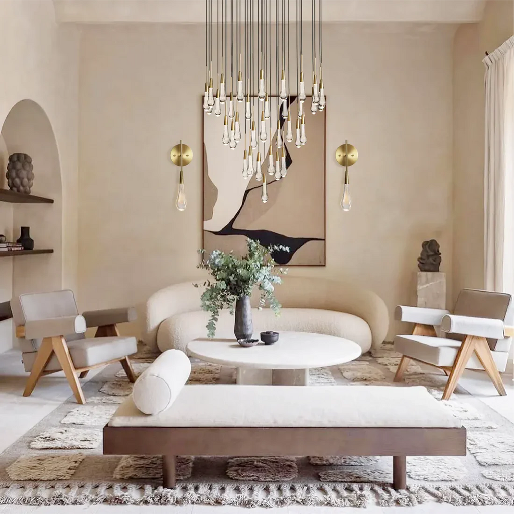 Solitaire Raindrop Round Chandelier – Modern Crystal Round Lighting Fixture