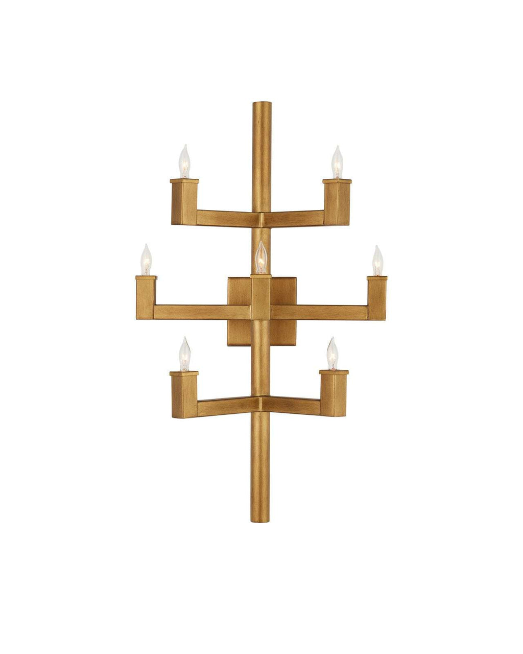 Linear brass candle wall sconce with modern vertical design for luxury interiors
