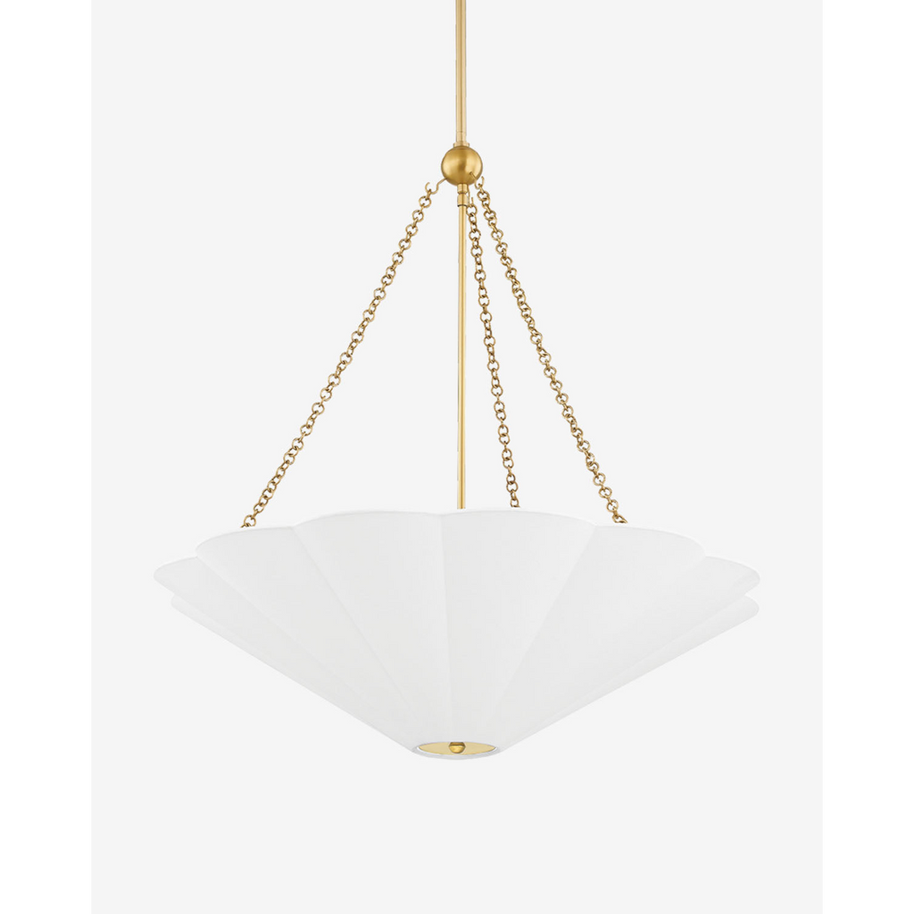 Alana pendant light with aged brass finish and linen shade