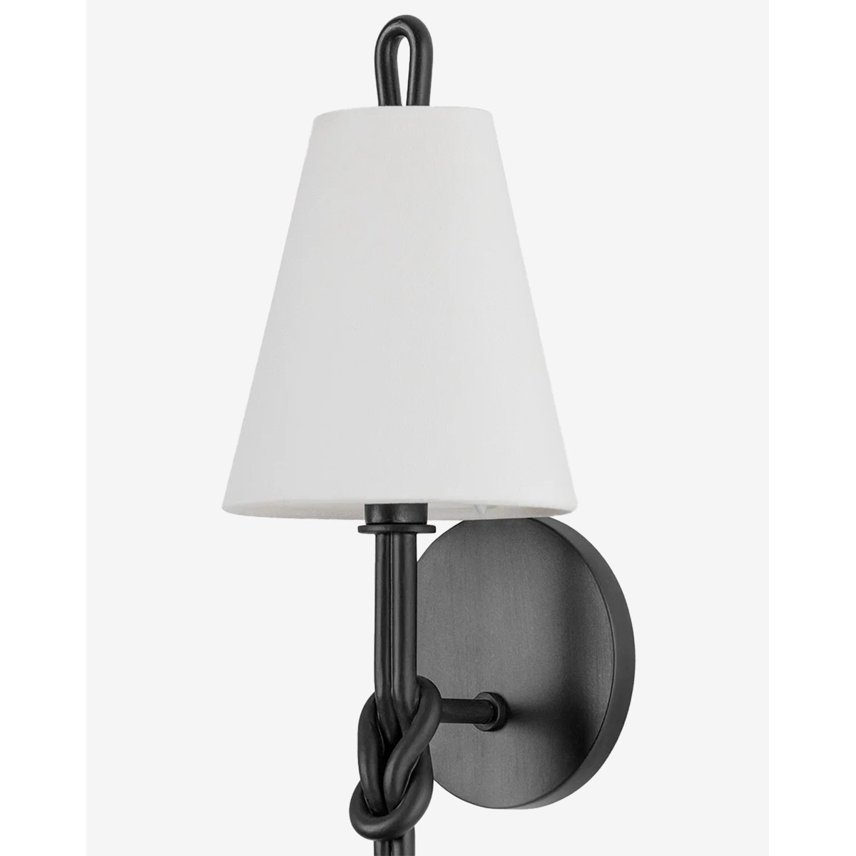Alburgh Sconce - Knotted Iron Torch Wall Sconce with White Bell Shade