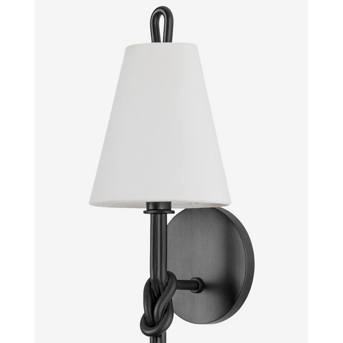Alburgh Sconce - Knotted Iron Torch Wall Sconce with White Bell Shade