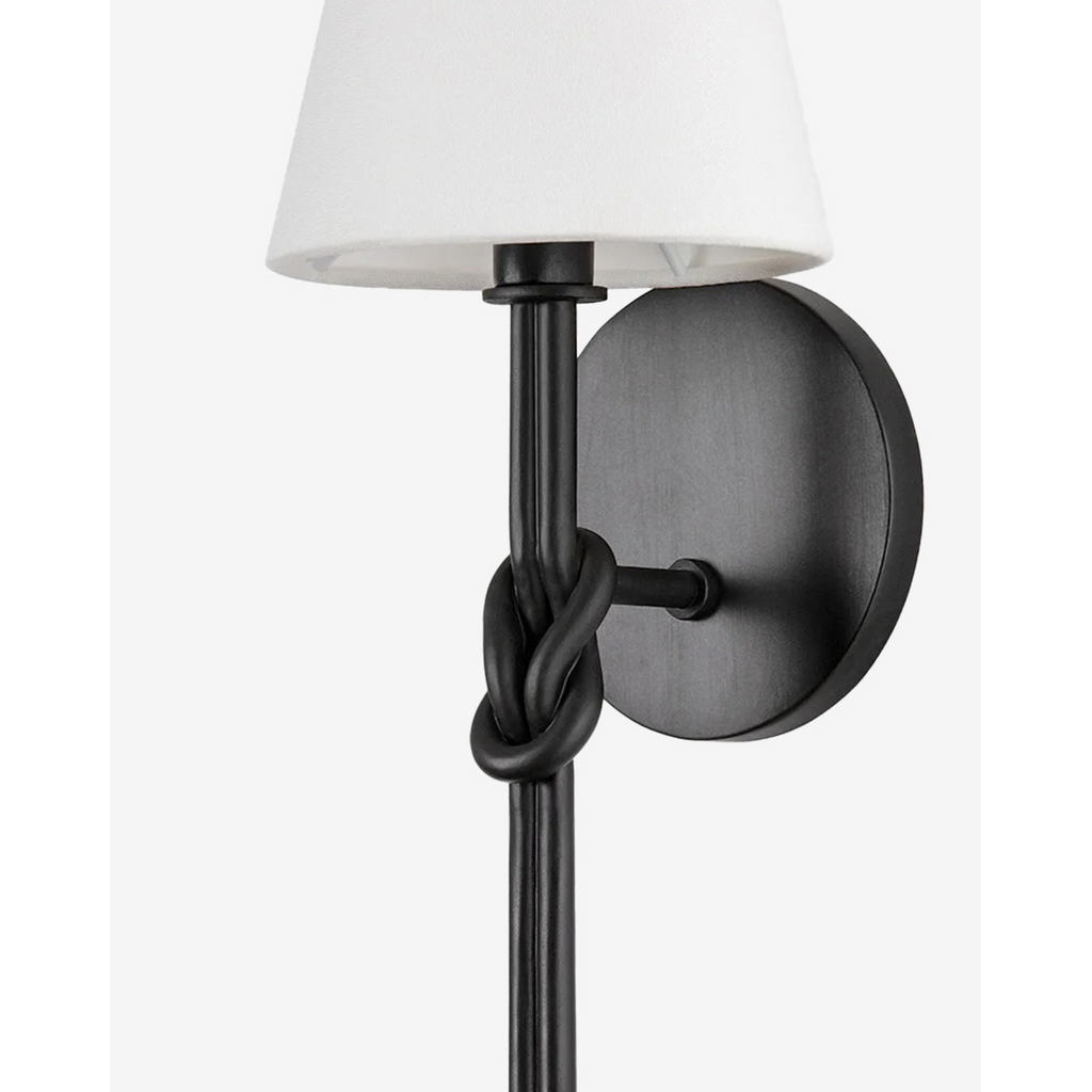Alburgh Sconce - Knotted Iron Torch Wall Sconce with White Bell Shade