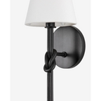 Alburgh Sconce - Knotted Iron Torch Wall Sconce with White Bell Shade