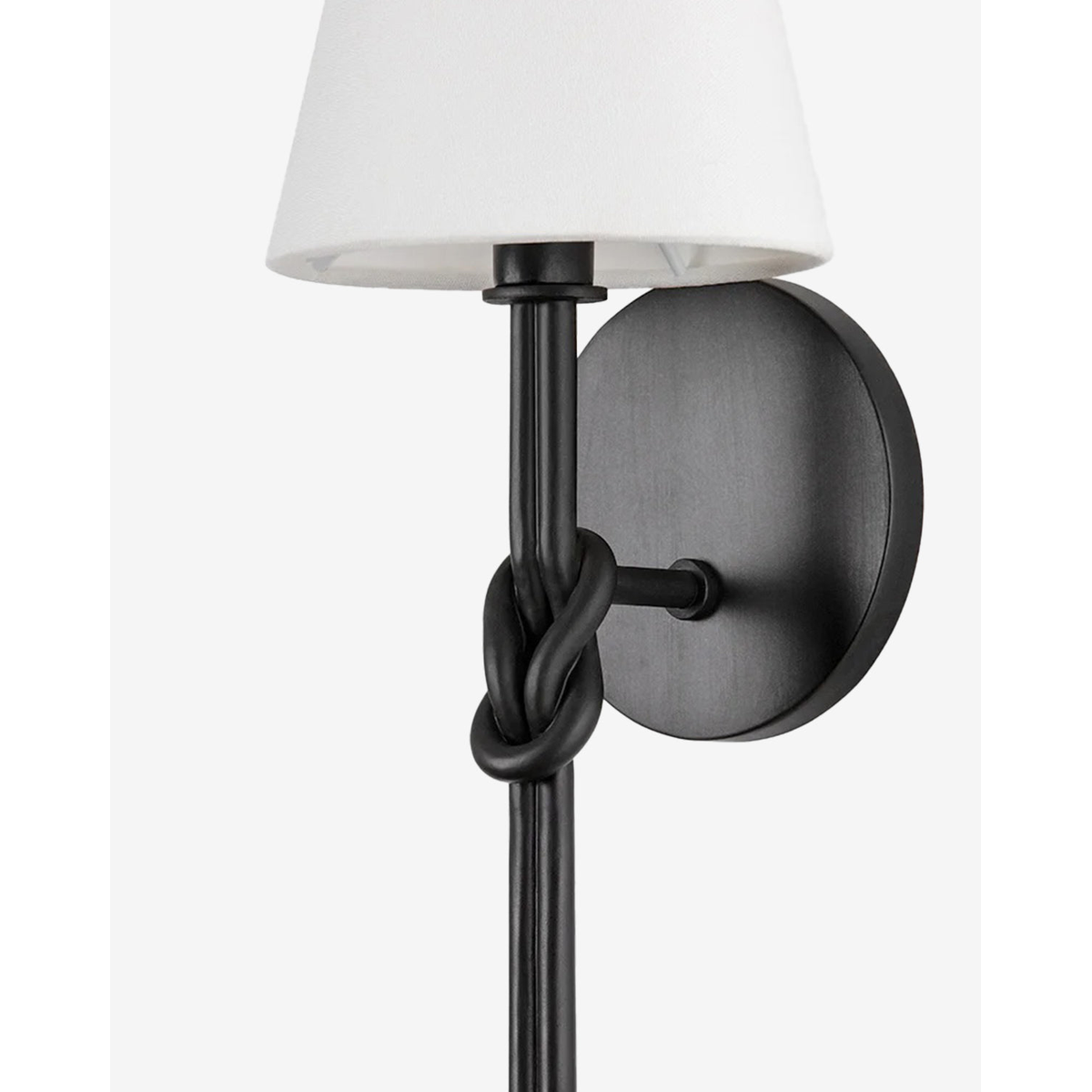 Alburgh Sconce - Knotted Iron Torch Wall Sconce with White Bell Shade
