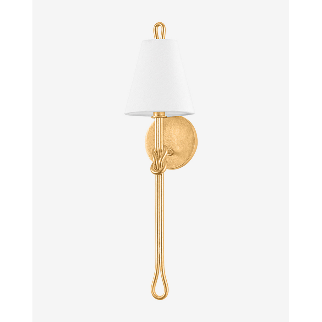 Alburgh Sconce - Knotted Iron Torch Wall Sconce with White Bell Shade