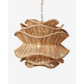 Alondra chandelier with layered rattan design and soft diffused light.