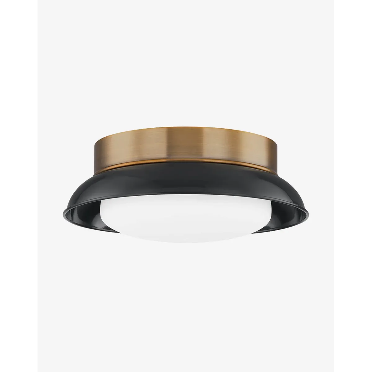 Arnie Flush Mount by Troy Lighting – Modern Farmhouse 2-Light Flush Ceiling Fixture with Glossy Black Shade Patina Brass Canopy Opal Matte Glass Diffuser 14.25" for Bedroom Hallway Kitchen