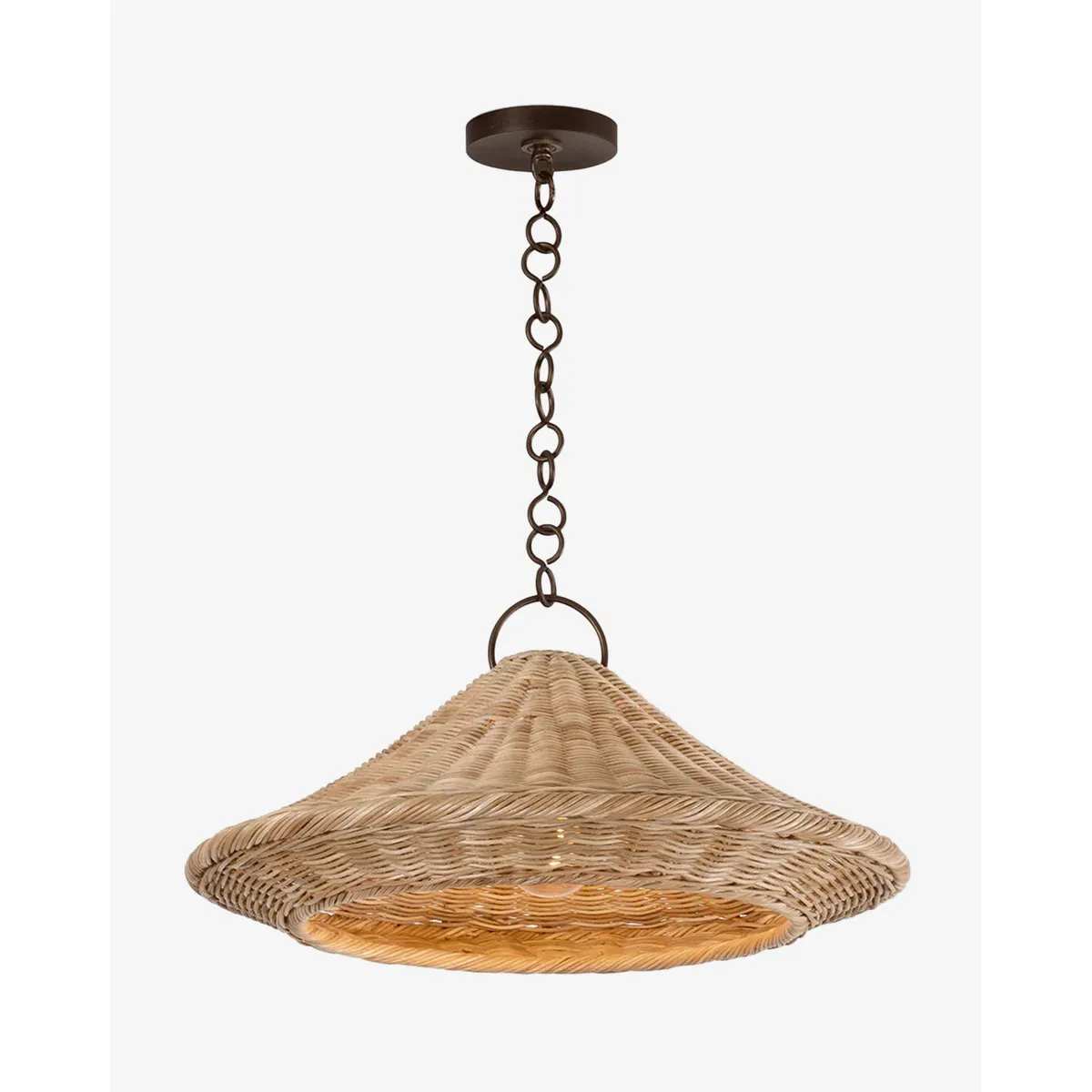 Baychester Pendant urban industrial hanging light with warm focused downlight above kitchen island in contemporary loft interior