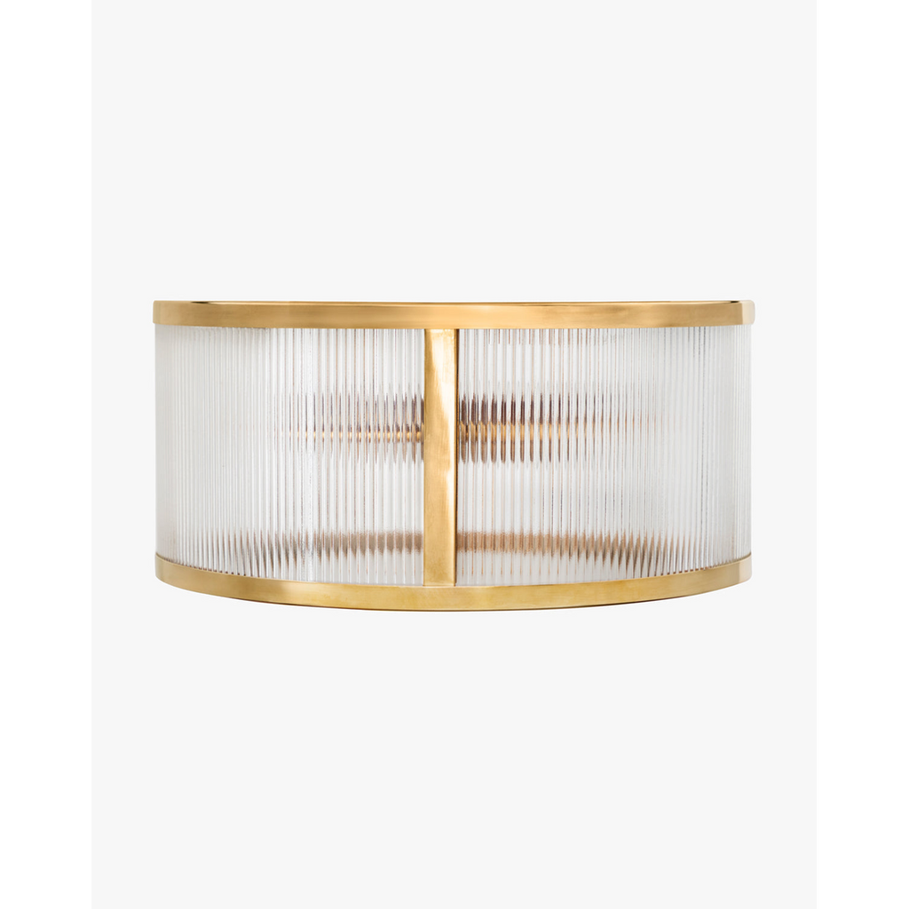 Cavendish Flush Mount heritage-inspired brushed brass ceiling light with warm refined glow in elegant bedroom interior