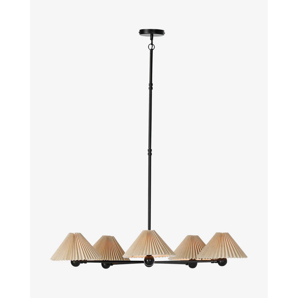 Clyde Chandelier mid-century brass multi-arm ceiling light with warm open-arm glow in mid-century modern dining room interior