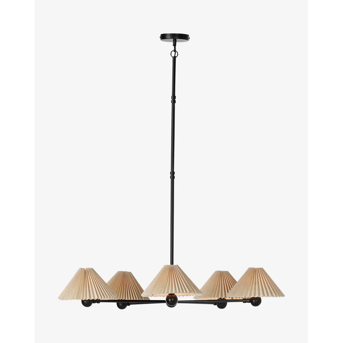 Clyde Chandelier mid-century brass multi-arm ceiling light with warm open-arm glow in mid-century modern dining room interior