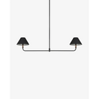 Cullen Linear Double Pendant featuring a sleek linear frame with dual designer shades, ideal for modern kitchen islands and dining room lighting.