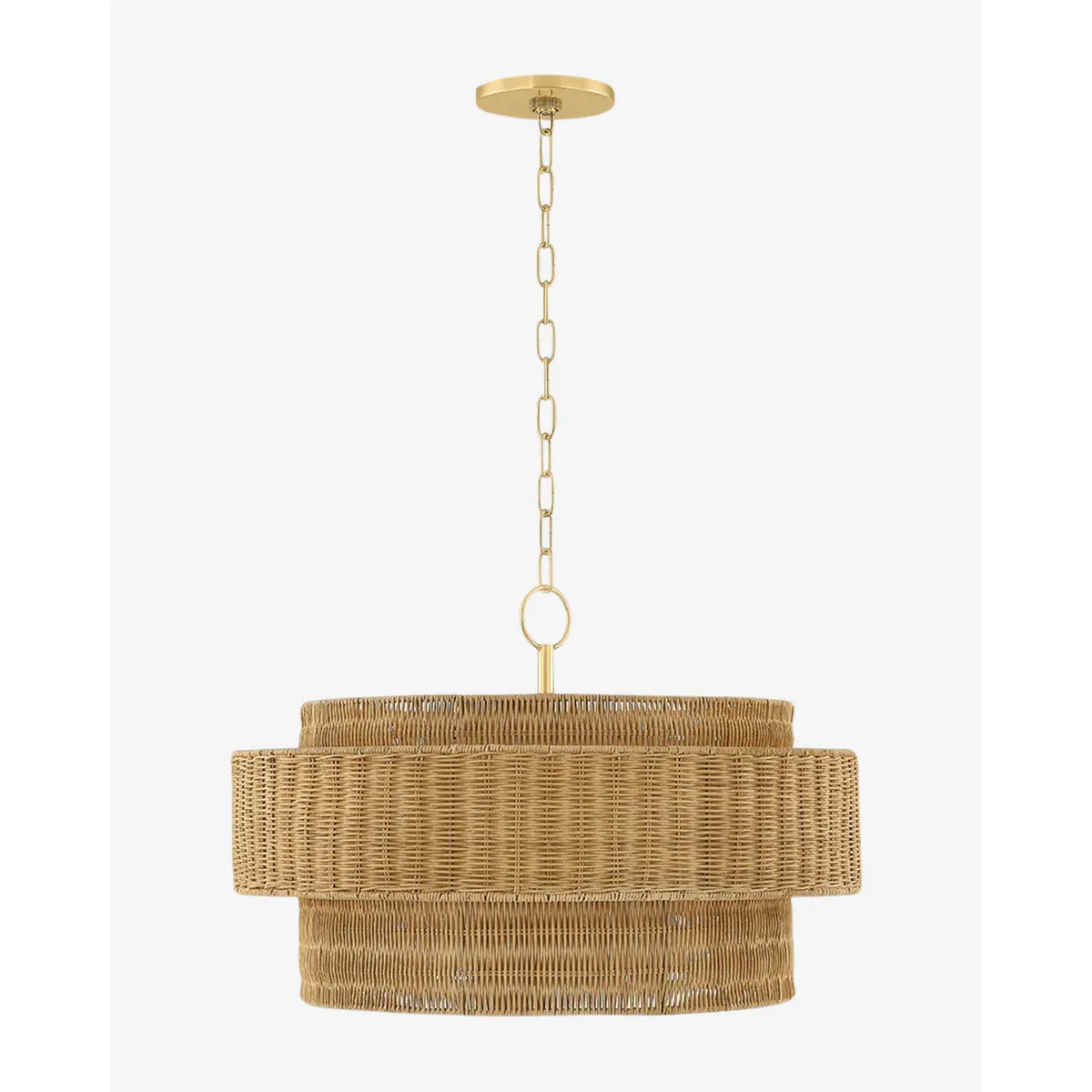Danica Wicker Pendant handwoven hanging light with warm filtered glow over dining table in bohemian interior