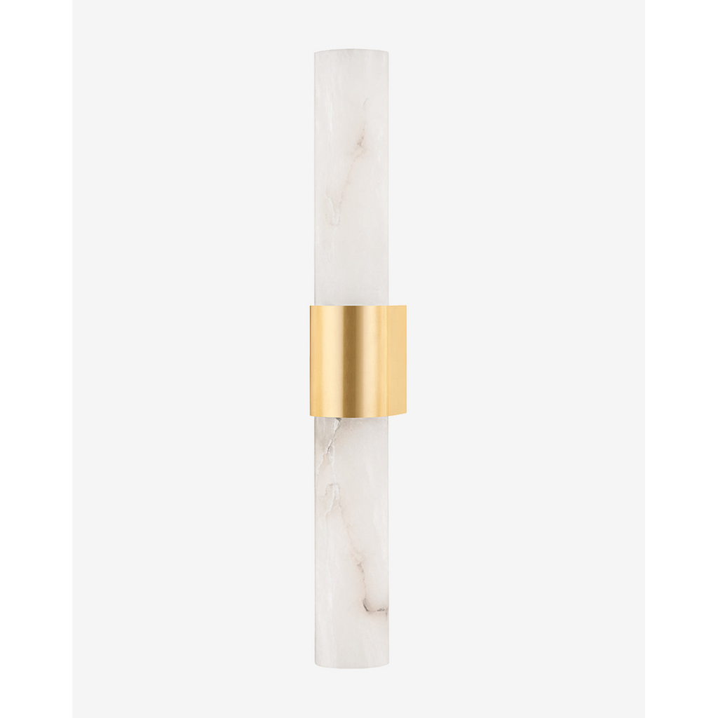 Ellington Bath Vanity Sconce brushed brass bathroom wall light mounted beside mirror with warm flattering glow