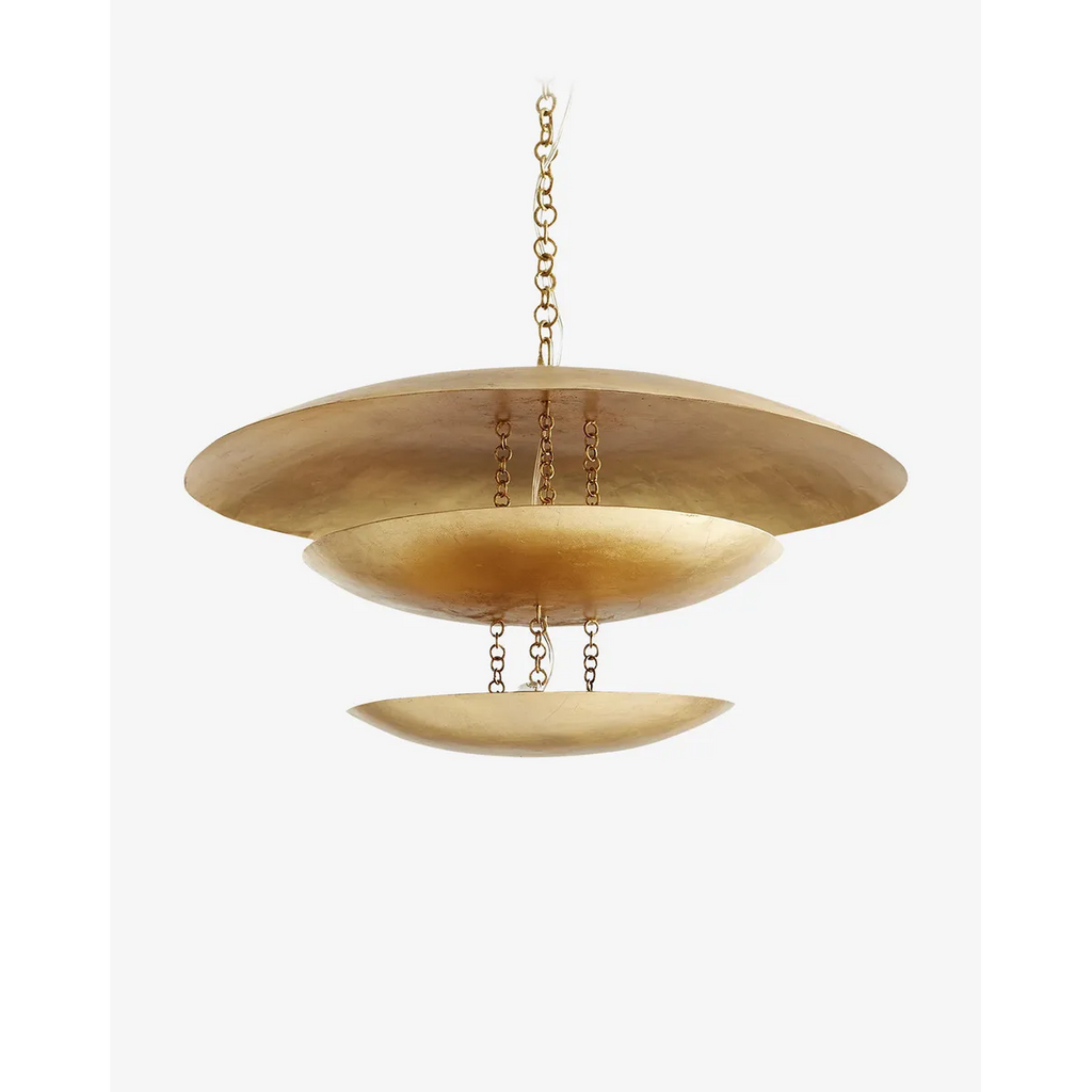 Florko Chandelier hand-blown glass and brass pendant light hanging over dining table