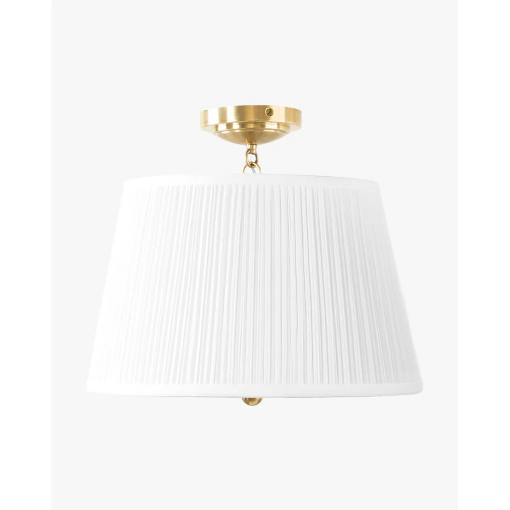 Georgiana Semi-Flush Mount Regency-inspired polished brass ceiling light with warm cascading glow in elegant bedroom interior