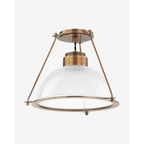 Glint Semi Flush Mount by Troy Lighting – Ribbed Holophane Glass Dome with Patina Brass Framework – Lauren Liess Collection Industrial Modern Ceiling Fixture 15" for Hallway Kitchen Bedroom