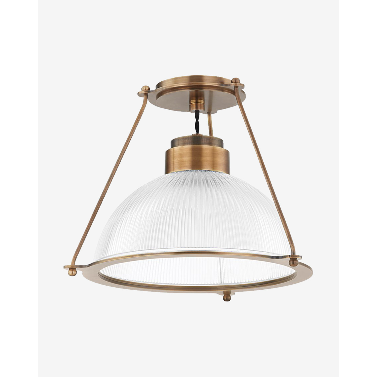 Glint Semi Flush Mount by Troy Lighting – Ribbed Holophane Glass Dome with Patina Brass Framework – Lauren Liess Collection Industrial Modern Ceiling Fixture 15" for Hallway Kitchen Bedroom