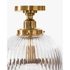Hastings Semi-Flush Mount | Hand-Blown Ribbed Glass Antique Brass Ceiling Light