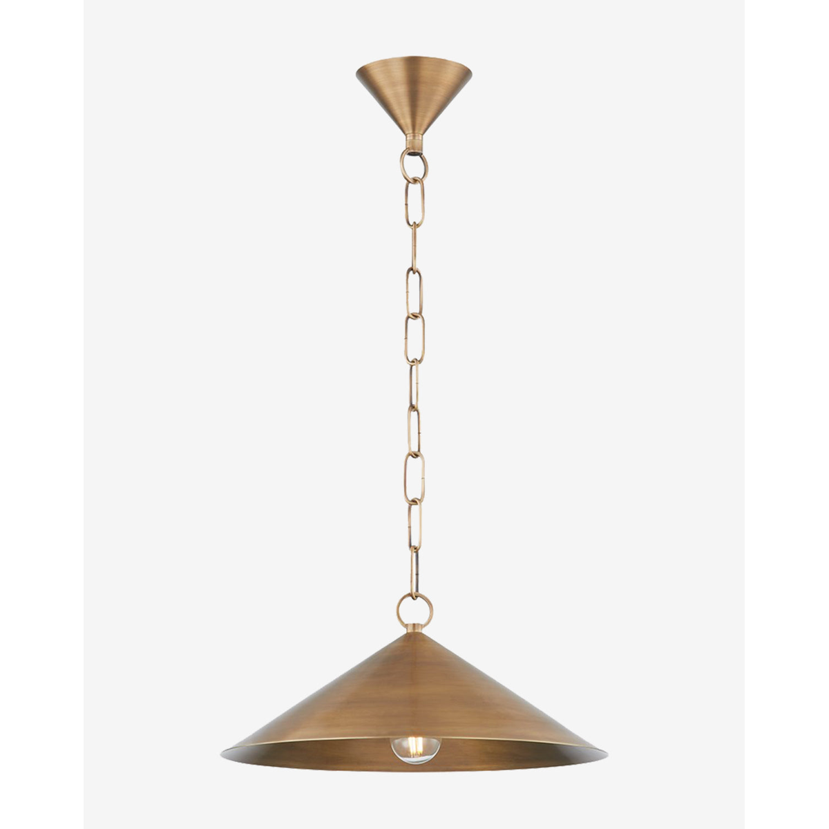 Midvale Pendant hanging light with tapered shade over kitchen island casting warm downlight