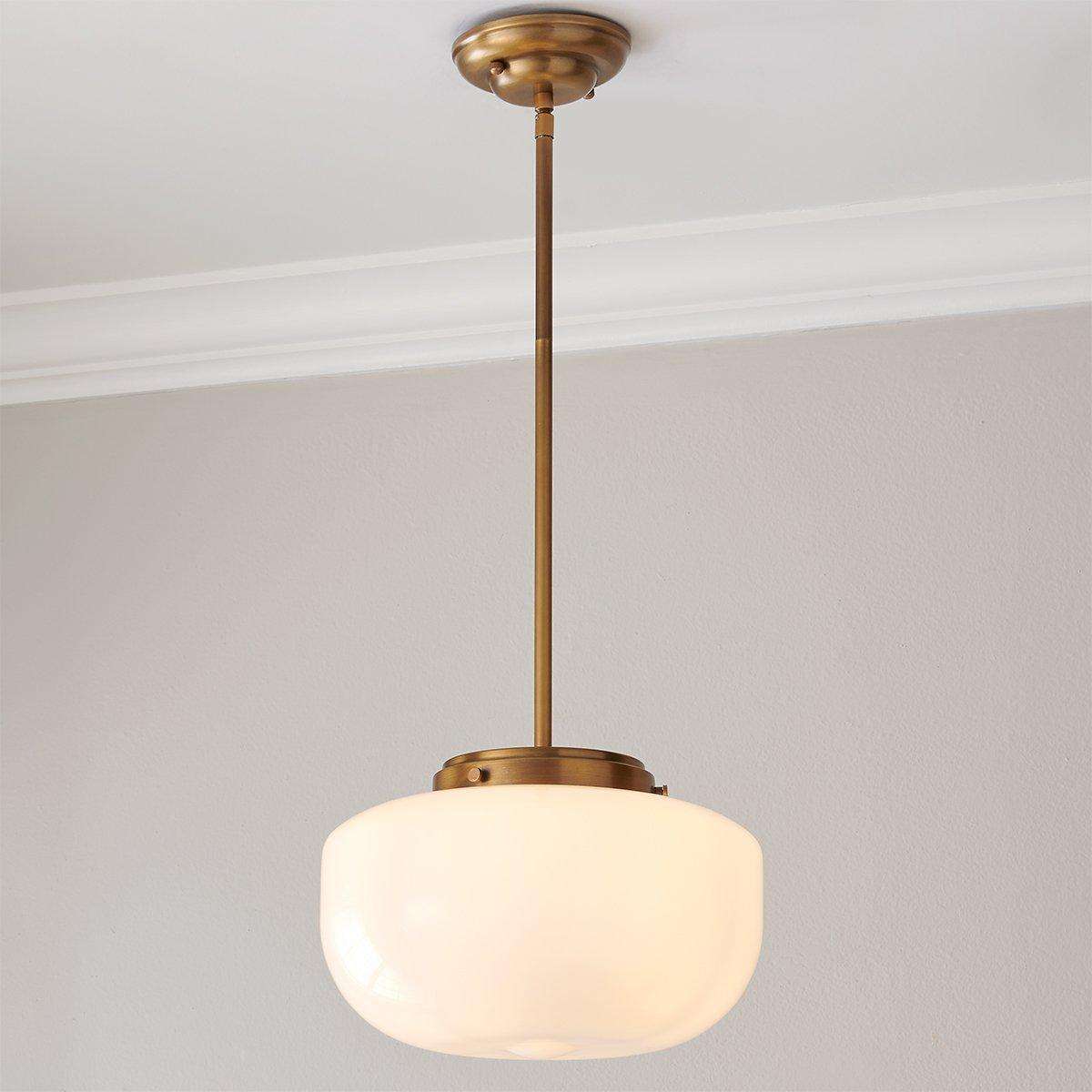 satin brass schoolhouse pendant light with opal globe