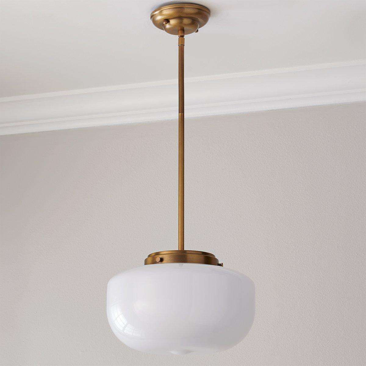 satin brass schoolhouse pendant light with opal globe