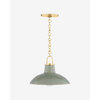 Pottersville Pendant artisan ceramic hanging light with handthrown shade and warm downlight over farmhouse kitchen island